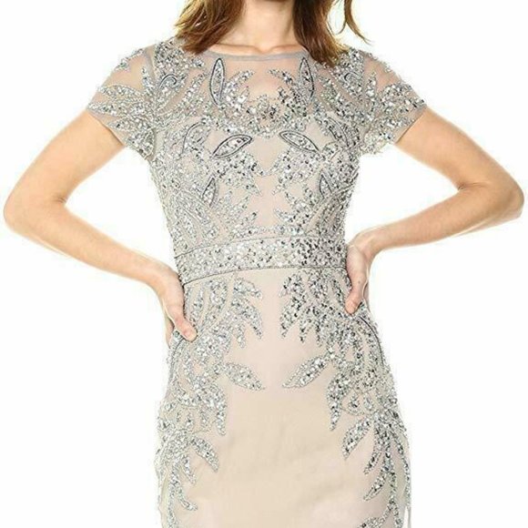 Adrianna papell leafy embellished cocktail dress hotsell